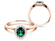 Verlobungsring Windsor in 14K Roségold mit Smaragd 0,60ct und Diamanten 0,12ct