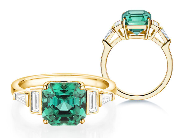 Verlobungsring Aureline in 14K Gelbgold mit Grüner Turmalin 3,00ct und natürliche Diamanten 0,48ct