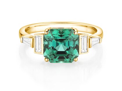 Verlobungsring Aureline in 14K Gelbgold mit Grüner Turmalin 3,00ct und natürliche Diamanten 0,48ct