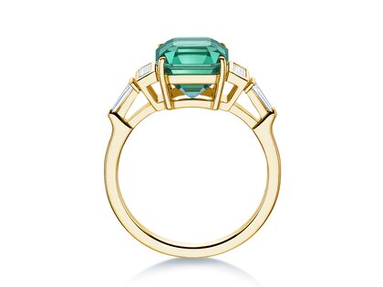 Verlobungsring Aureline in 14K Gelbgold mit Grüner Turmalin 3,00ct und natürliche Diamanten 0,48ct