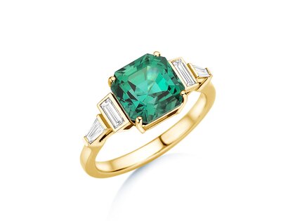 Verlobungsring Aureline in 14K Gelbgold mit Grüner Turmalin 3,00ct und natürliche Diamanten 0,48ct