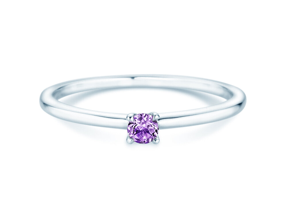 Geburtsstein-Ring Classic 4 Februar in 14K Weißgold mit Amethyst 0,10ct