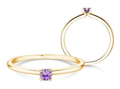 Geburtsstein-Ring Classic 4 Februar in 9K Gelbgold mit Amethyst 0,10ct