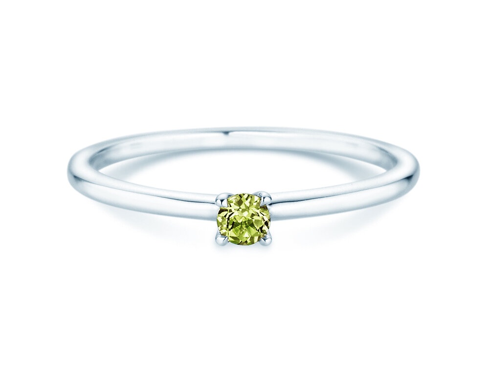 Geburtsstein-Ring Classic 4 August in 9K Weißgold mit Peridot 0,10ct