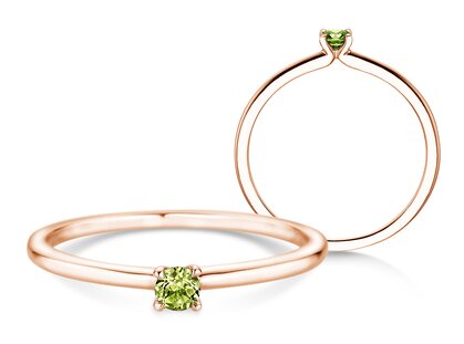 Geburtsstein-Ring Classic 4 August in 9K Roségold mit Peridot 0,10ct
