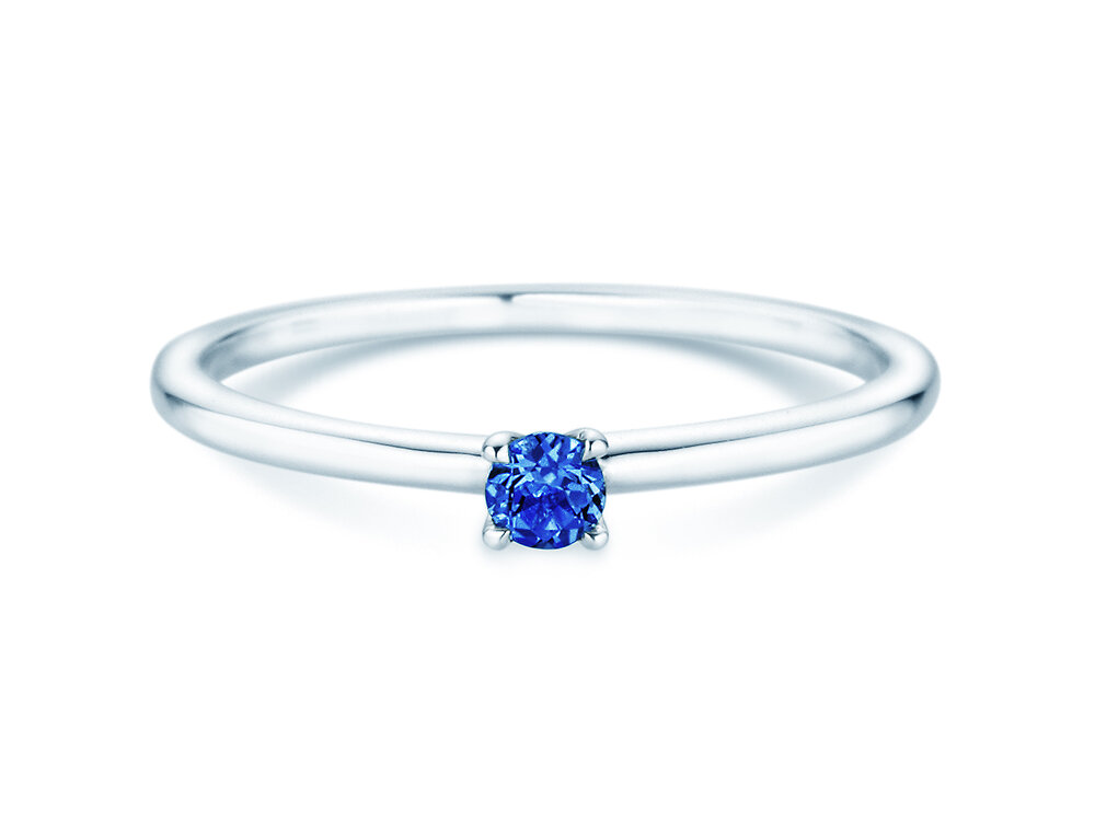 Geburtsstein-Ring Classic 4 September in 14K Weißgold mit Saphir 0,10ct