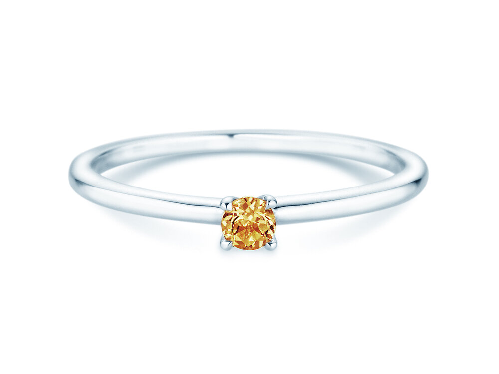 Geburtsstein-Ring Classic 4 November in 9K Weißgold mit Citrin 0,10ct