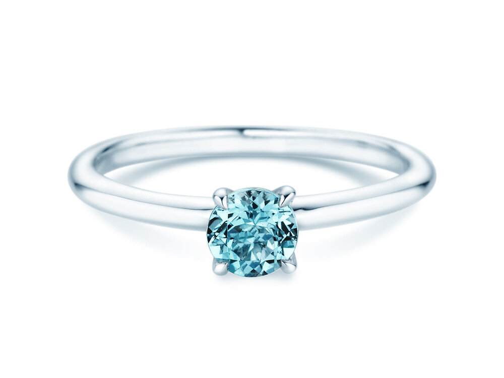 Geburtsstein-Ring Classic 4 Dezember in 14K Weißgold mit Blautopas 0,50ct