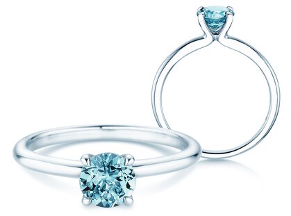 Geburtsstein-Ring Classic 4 Dezember in 14K Weißgold mit Blautopas 1,00ct
