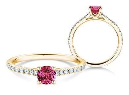 Geburtsstein-Ring Pure Colour Januar in 18K Gelbgold mit Granat 0,50ct und Diamanten 0,26ct