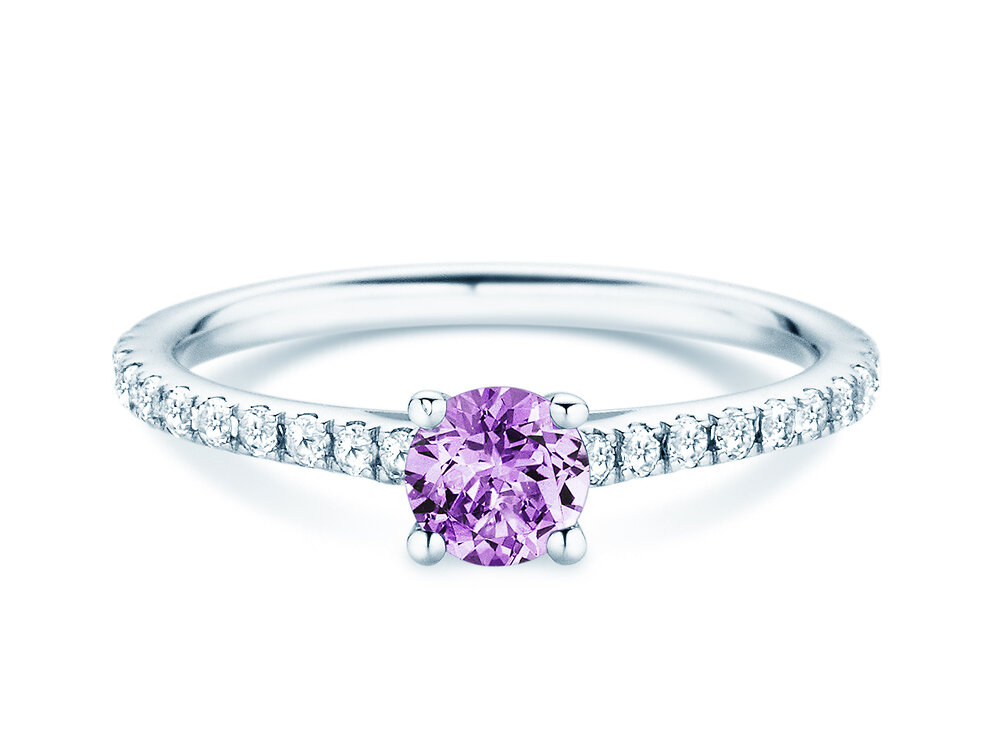 Geburtsstein-Ring Pure Colour Februar in Platin 950/- mit Amethyst 0,50ct und Diamanten 0,26ct