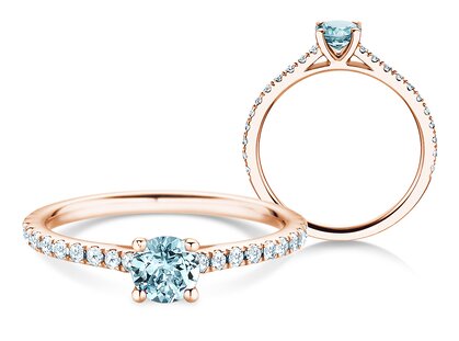 Geburtsstein-Ring Pure Colour März in 18K Roségold mit Aquamarin 0,50ct und Diamanten 0,26ct