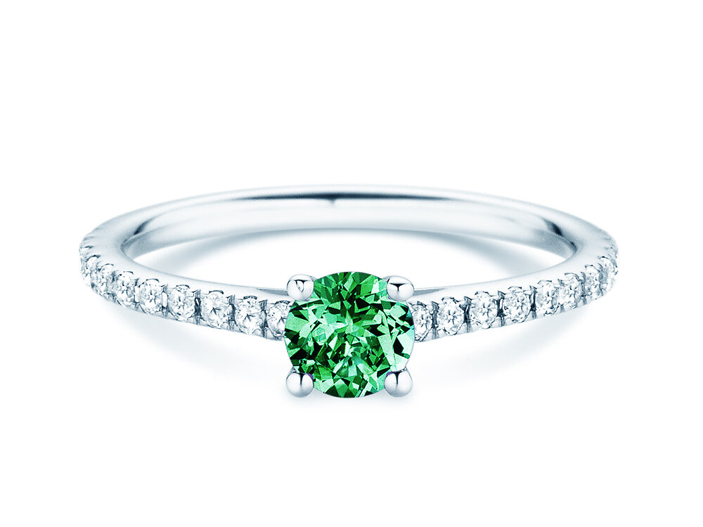 Geburtsstein-Ring Pure Colour Mai in 18K Weißgold mit Smaragd 0,50ct und Diamanten 0,26ct