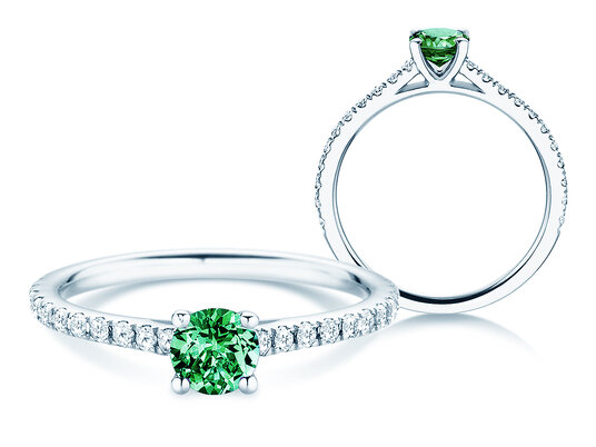 Geburtsstein-Ring Pure Colour Mai in 9K Weißgold mit Smaragd 0,50ct und Diamanten 0,26ct