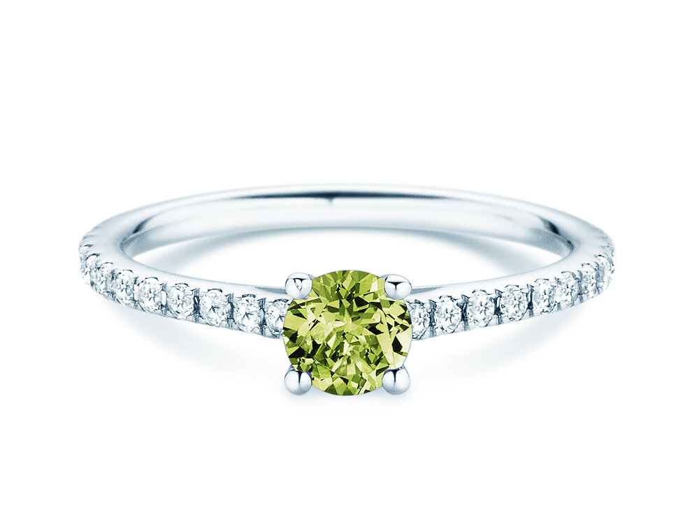 Geburtsstein-Ring Pure Colour August in Platin 950/- mit Peridot 0,50ct und Diamanten 0,26ct