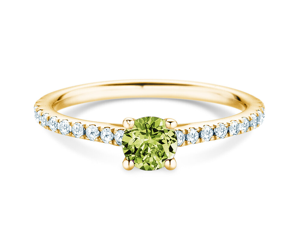 Geburtsstein-Ring Pure Colour August in 18K Gelbgold mit Peridot 0,50ct und Diamanten 0,26ct