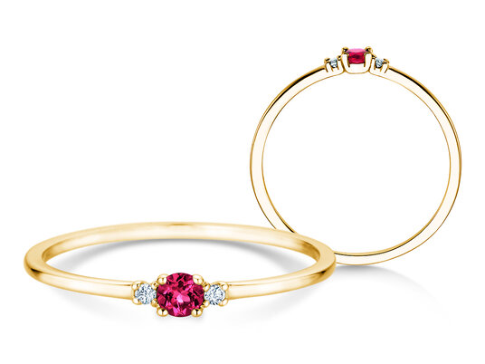 Geburtsstein-Ring Vivid Petite Januar in 14K Gelbgold mit Granat 0,11ct und Diamanten 0,02ct
