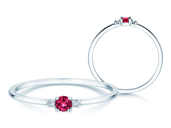 Geburtsstein-Ring Vivid Petite Januar in 14K Weißgold mit Granat 0,11ct und Diamanten 0,02ct