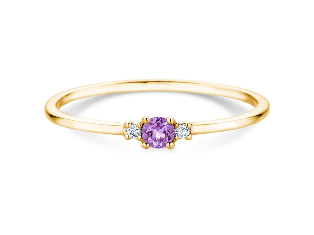 Geburtsstein-Ring Vivid Petite Februar in 9K Gelbgold mit Amethyst 0,07ct und Diamanten 0,02ct