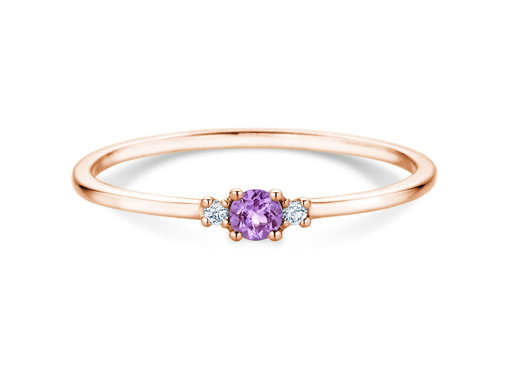 Geburtsstein-Ring Vivid Petite Februar in 9K Roségold mit Amethyst 0,07ct und Diamanten 0,02ct