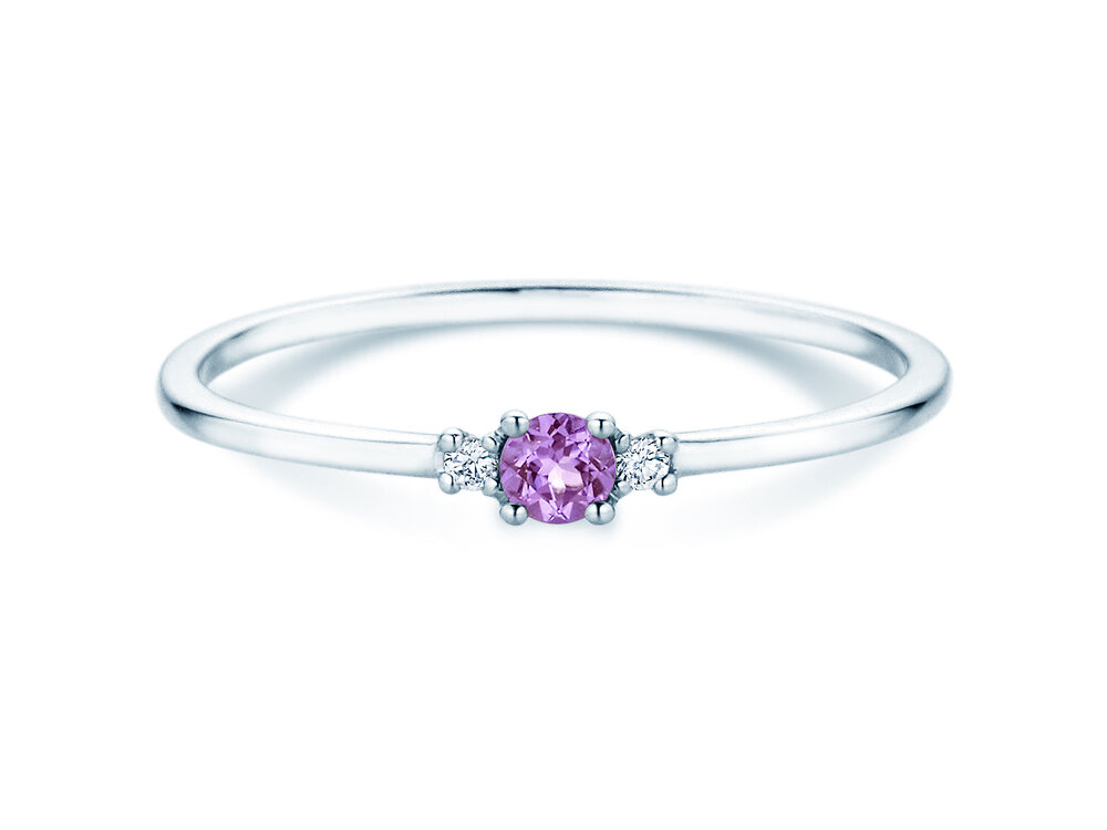 Geburtsstein-Ring Vivid Petite Februar in 14K Weißgold mit Amethyst 0,07ct und Diamanten 0,02ct
