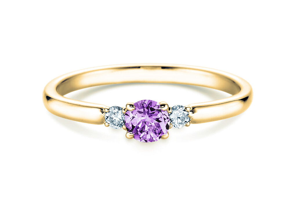 Geburtsstein-Ring Vivid Petite Februar in 9K Gelbgold mit Amethyst 0,23ct und Diamanten 0,07ct