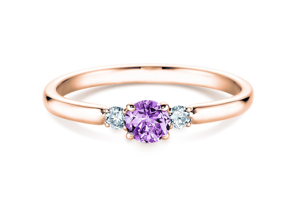 Geburtsstein-Ring Vivid Petite Februar in 9K Roségold mit Amethyst 0,23ct und Diamanten 0,07ct