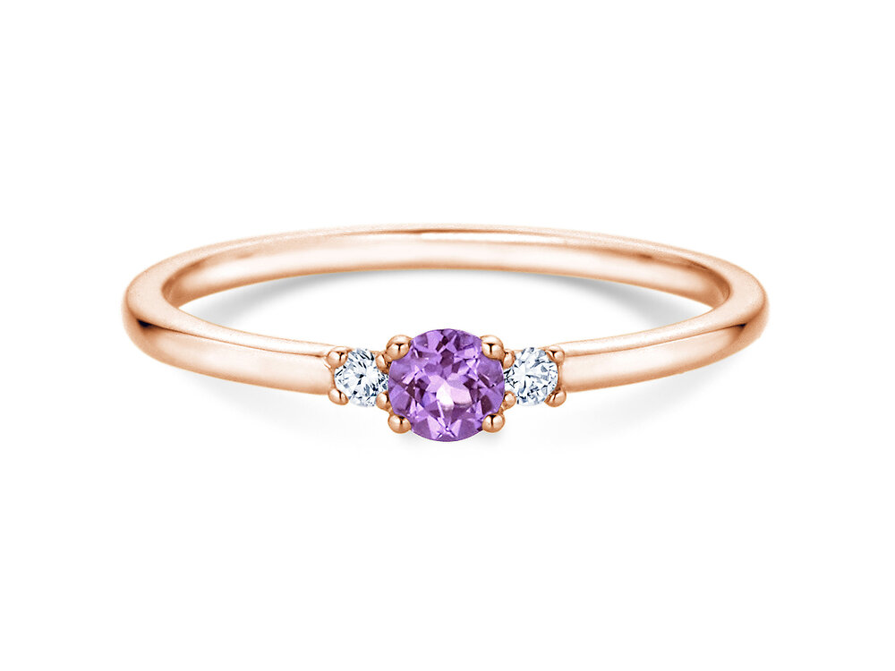Geburtsstein-Ring Vivid Petite Februar in 14K Roségold mit Amethyst 0,12ct und Diamanten 0,04ct