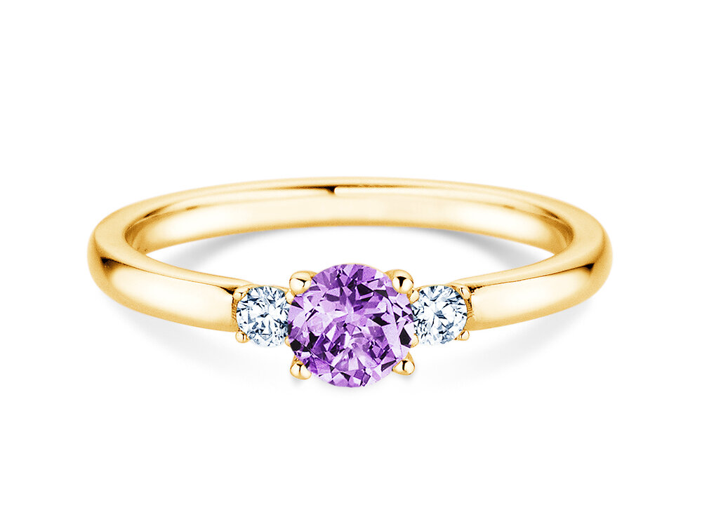 Geburtsstein-Ring Vivid Petite Februar in 14K Gelbgold mit Amethyst 0,35ct und Diamanten 0,15ct