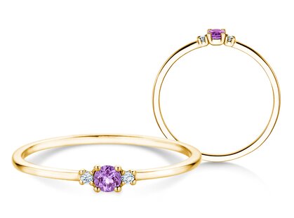 Geburtsstein-Ring Vivid Petite Februar in 9K Gelbgold mit Amethyst 0,07ct und Diamanten 0,02ct