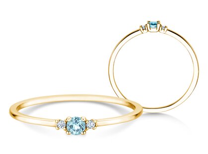 Geburtsstein-Ring Vivid Petite in 14K Gelbgold mit Aquamarin 0,09ct