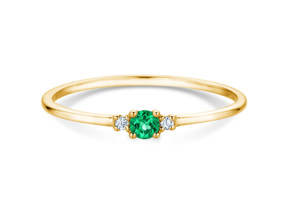 Geburtsstein-Ring Vivid Petite Mai in 9K Gelbgold mit Smaragd 0,08ct und Diamanten 0,02ct