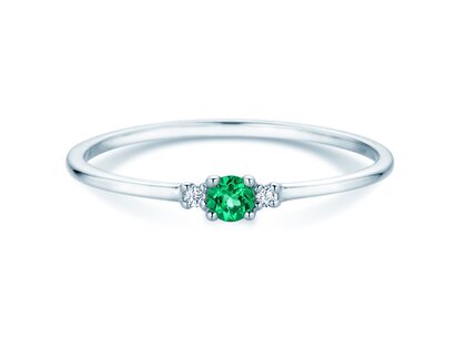 Geburtsstein-Ring Vivid Petite Mai in 9K Weißgold mit Smaragd 0,08ct und Diamanten 0,02ct
