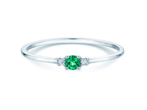 Geburtsstein-Ring Vivid Petite Mai in 9K Weißgold mit Smaragd 0,08ct und Diamanten 0,02ct