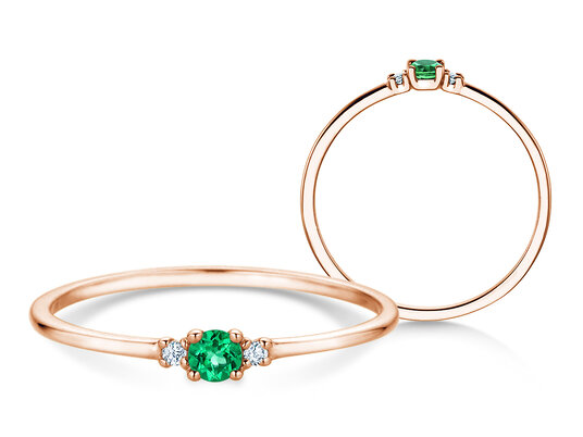 Geburtsstein-Ring Vivid Petite Mai in 9K Weißgold mit Smaragd 0,08ct und Diamanten 0,02ct