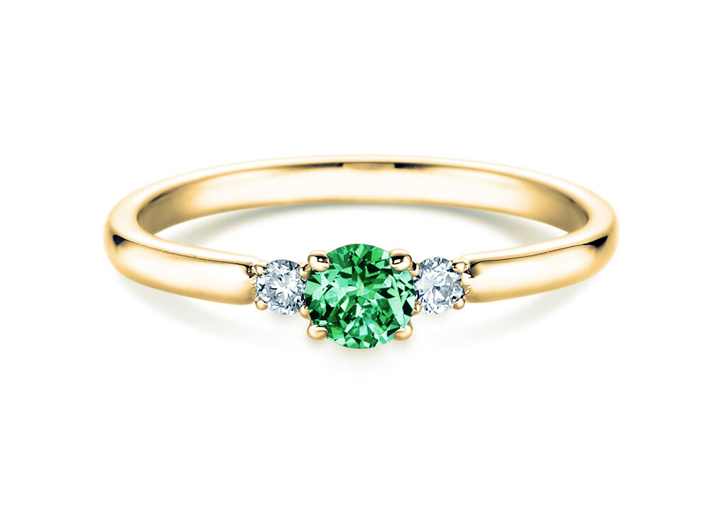 Geburtsstein-Ring Vivid Petite Mai in 14K Gelbgold mit Smaragd 0,23ct und Diamanten 0,07ct