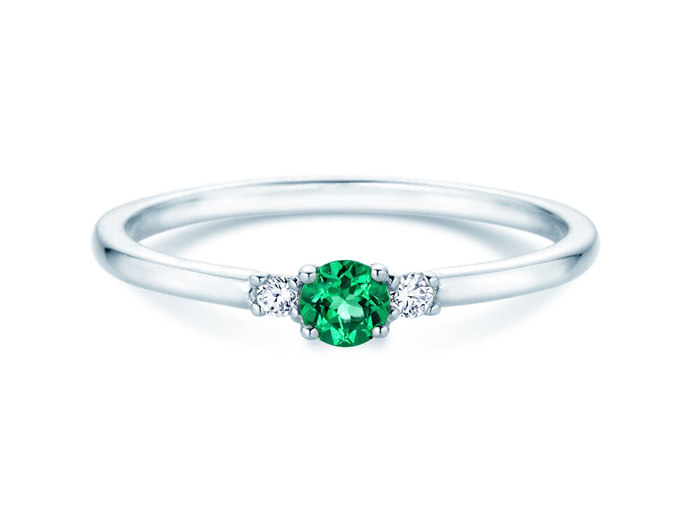 Geburtsstein-Ring Vivid Petite Mai in 14K Weißgold mit Smaragd 0,16ct und Diamanten 0,04ct