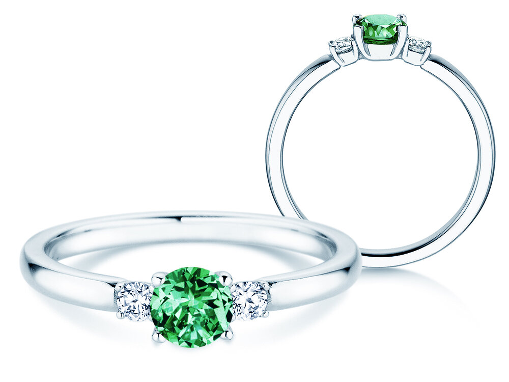 Geburtsstein-Ring Vivid Petite Mai in 14K Weißgold mit Smaragd 0,35ct und Diamanten 0,15ct