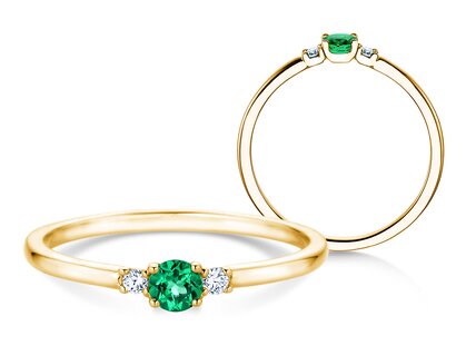 Geburtsstein-Ring Vivid Petite in 14K Gelbgold mit Smaragd 0,16ct