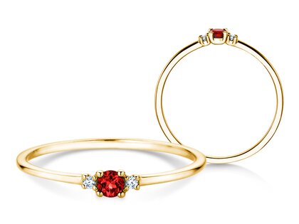 Geburtsstein-Ring Vivid Petite Juli in 9K Gelbgold mit Rubin 0,11ct und Diamanten 0,02ct