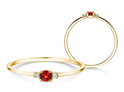 Geburtsstein-Ring Vivid Petite in 14K Gelbgold mit Rubin 0,11ct
