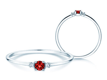 Geburtsstein-Ring Vivid Petite Juli in 9K Weißgold mit Rubin 0,11ct und Diamanten 0,02ct
