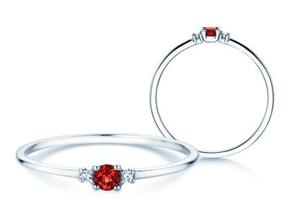 Geburtsstein-Ring Vivid Petite in 14K Weißgold mit Rubin 0,11ct