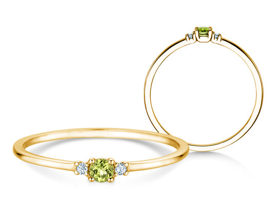 Geburtsstein-Ring Vivid Petite August in 14K Gelbgold mit Peridot 0,10ct und Diamanten 0,02ct