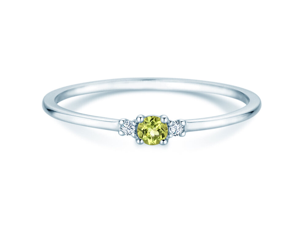 Geburtsstein-Ring Vivid Petite August in 14K Weißgold mit Peridot 0,10ct und Diamanten 0,02ct