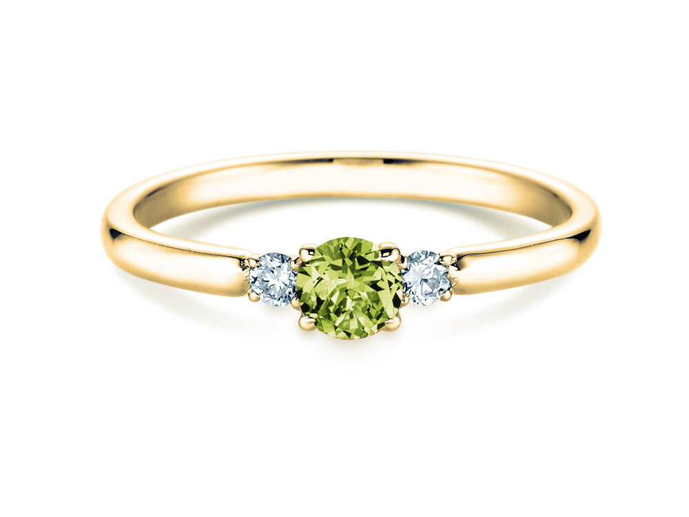 Geburtsstein-Ring Vivid Petite August in 14K Gelbgold mit Peridot 0,23ct und Diamanten 0,07ct