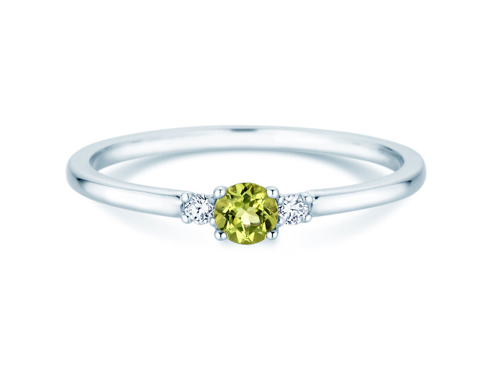 Geburtsstein-Ring Vivid Petite August in 14K Weißgold mit Peridot 0,16ct und Diamanten 0,04ct