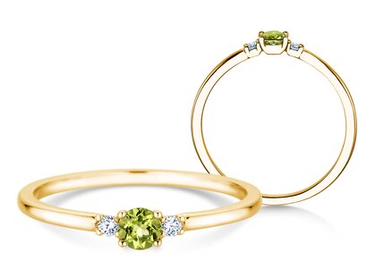 Geburtsstein-Ring Vivid Petite August in 14K Gelbgold mit Peridot 0,16ct und Diamanten 0,04ct