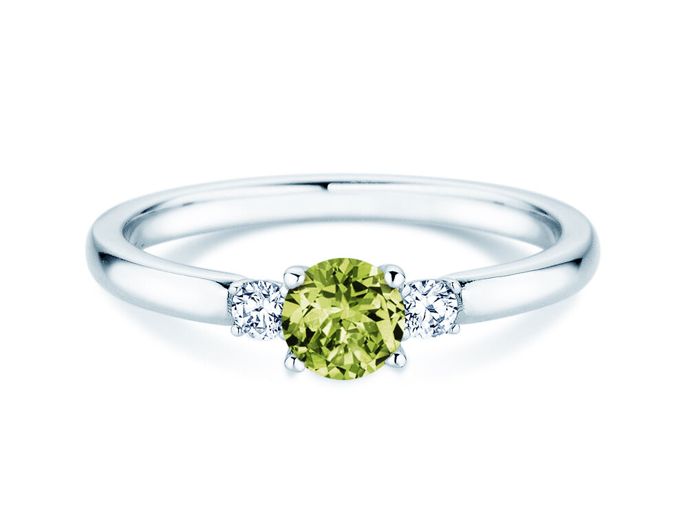 Geburtsstein-Ring Vivid Petite August in 9K Weißgold mit Peridot 0,35ct und Diamanten 0,15ct