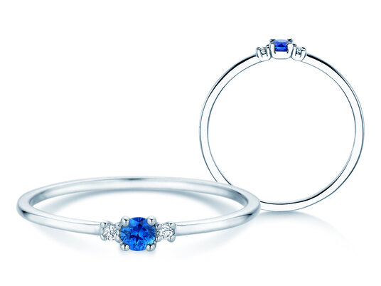 Geburtsstein-Ring Vivid Petite September in 14K Weißgold mit Saphir 0,10ct und Diamanten 0,02ct